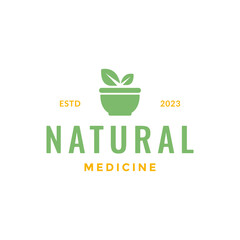 herbal nature medicine bowl traditional leaves colorful logo design vector icon illustration