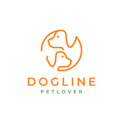 dog family puppy portrait circle minimal simple line style mascot character logo design vector icon illustration