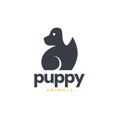 Obraz premium puppy pets sit flat cartoon mascot character modern simple logo design vector icon illustration