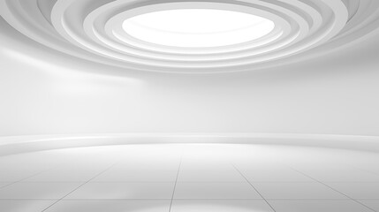 Abstract white and gray color background with circle shape, white studio room, 3D illustration. - obrazy, fototapety, plakaty