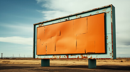Obraz premium The billboard made from a steel frame is in old condition. Rust is present and the advertising area has tears. 3D illustration.