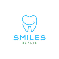 tooth dental smile happy face mascot line style simple minimal logo design vector icon illustration