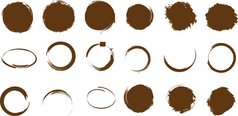 Obraz premium Radial brush stroke vector illustration, set of 18 brush strokes. brushstrokes collection, design element, doodle drawing, grunge hand drawn, paintbrush, retro scribble, sketch splash, stain stroke