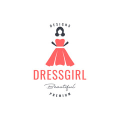women beauty wearing dress flat mascot cartoon simple hipster logo design vector icon illustration
