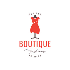 beauty dress with mannequin boutique store simple feminine logo design vector icon illustration