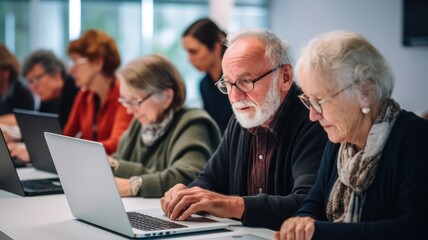 Senior Citizens Learn Digital Skills in Adult Computer Class