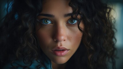 Fototapeta premium Skeptical Female with Curly Hair Wearing Goggles and Giving a Warning Look