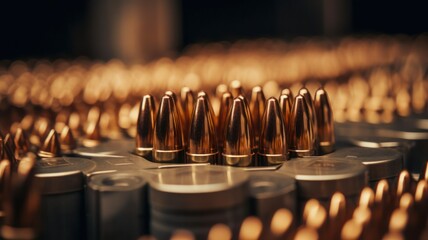 Stock Image of 9mm Ammunition and Guns Locked in a Cage - obrazy, fototapety, plakaty