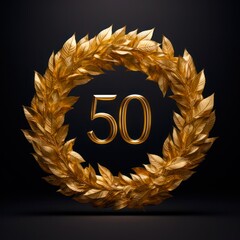 Stunning 3D Gold Laurel Wreath with Number 50 - Perfect for Awards and Decorations - obrazy, fototapety, plakaty