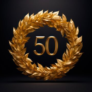 Stunning 3D Gold Laurel Wreath with Number 50 - Perfect for Awards and Decorations