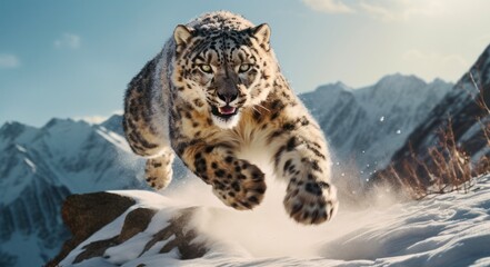 The Behavior of a Snow Leopard as It Jumps in the Air