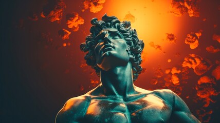 The Divinity Apollo and the Retro Wave Concept for the Background