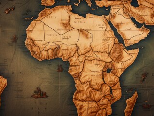Vintage Cartography, Ancient Map Depicting the Continent of Africa