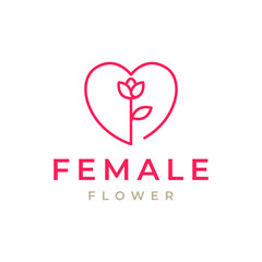 feminine flower plant growth love heart shape line simple minimalist clean logo design vector illustration