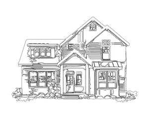 Linear illustration of a beautiful house on white background