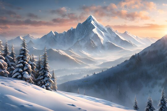 sunrise winter mountain.Generative AI
