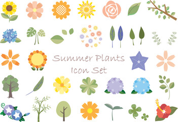 夏の植物のアイコンセット