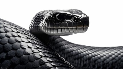 AI generated illustration of a beautiful black snake isolated on a white background - obrazy, fototapety, plakaty