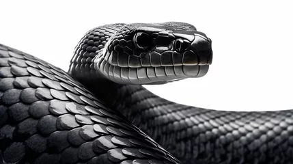 Foto op Plexiglas AI generated illustration of a beautiful black snake isolated on a white background © Wirestock