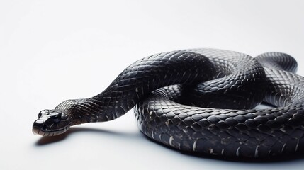 AI generated illustration of a beautiful black snake isolated on a white background