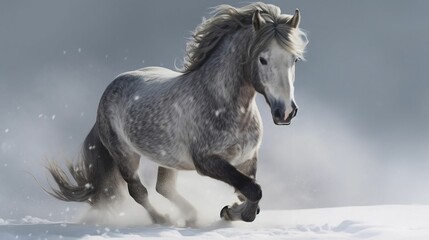 Obraz na płótnie Canvas AI generated illustration of a beautiful majestic horse running through the snow