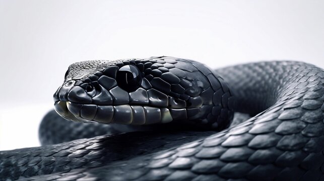 AI generated illustration of a beautiful black snake isolated on a white background