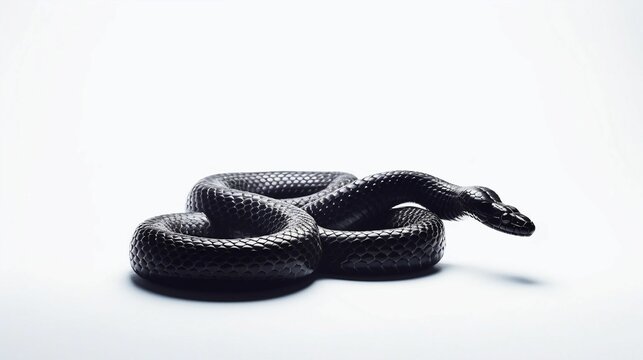 AI generated illustration of a beautiful black snake isolated on a white background