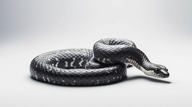 AI generated illustration of a beautiful black snake isolated on a white background