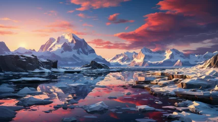 Schilderijen op glas Magnificent sunrise over majestic arctic landscape © senadesign