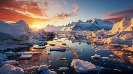 Magnificent sunrise over majestic arctic landscape - obrazy, fototapety, plakaty