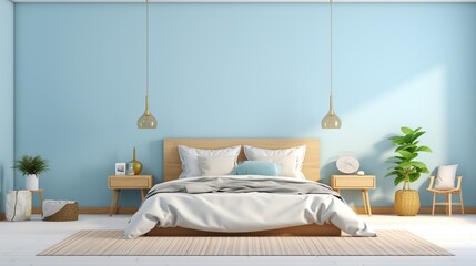 Interior of stylish room with big bed Created with generative Ai	
