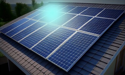 Obraz premium AI generated illustration of solar panels on a rooftop