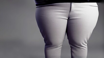 AI generated illustration of a closeup of the large thighs of a person in white trousers - obrazy, fototapety, plakaty