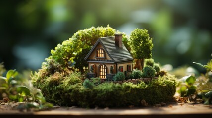 Fototapeta na wymiar Miniature model of an eco-friendly house with trees