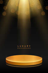 shiny luxury gold podium award in black background vector design
