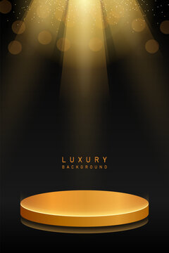 shiny luxury gold podium award in black background vector design