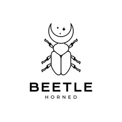 horned beetle insect crescent line style mascot character simple minimal logo design vector illustration