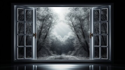 a large window with a night atmosphere
