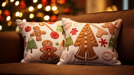 Christmas-themed pillows for decoration and gift.