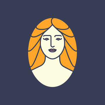 beauty face women portrait long hair salon treatment colorful modern flat cartoon mascot character logo design vector icon illustration