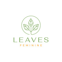 leaves group team community care nature circle line style simple modern logo design vector icon illustration