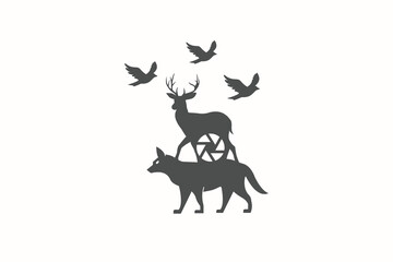 Wildlife Photography Logo Design, Set of Animal Photography Wildlife Logo, Deer Photography, Lens Camera Logo