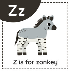 Learning English alphabet for kids. Letter z. Cute cartoon zonkey.