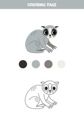 Color cute cartoon slow lori. Worksheet for kids.