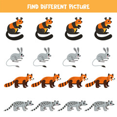 Naklejka premium Find different Asian animal in each row. Logical game for preschool kids.