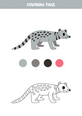 Color cute cartoon gray civet. Worksheet for kids.