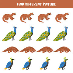 Naklejka premium Find different Asian animal in each row. Logical game for preschool kids.