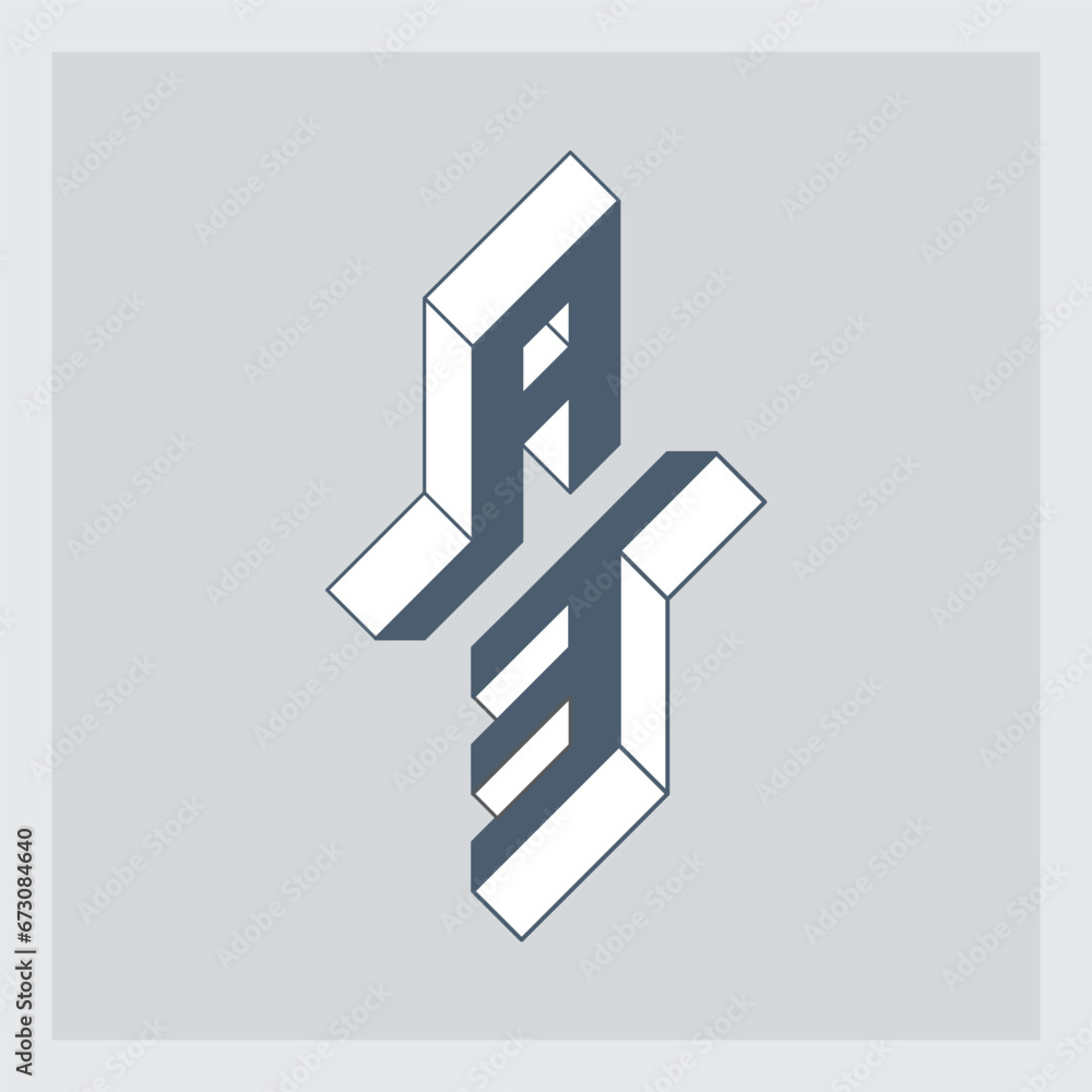 Aufkleber three-dimension letter a and number 3. a3 - monogram or logotype. isometric 3d font for design.