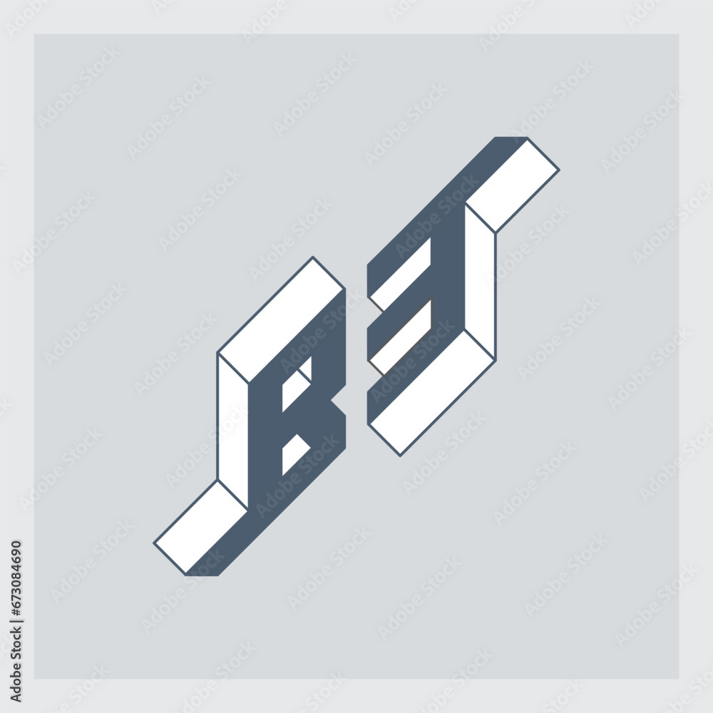 Poster b3 - monogram or logotype. isometric 3d font for design. volume alphabet. outline fonts. original le