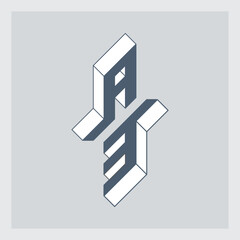 Three-dimension letter A and number 3. A3 - monogram or logotype. Isometric 3d font for design.